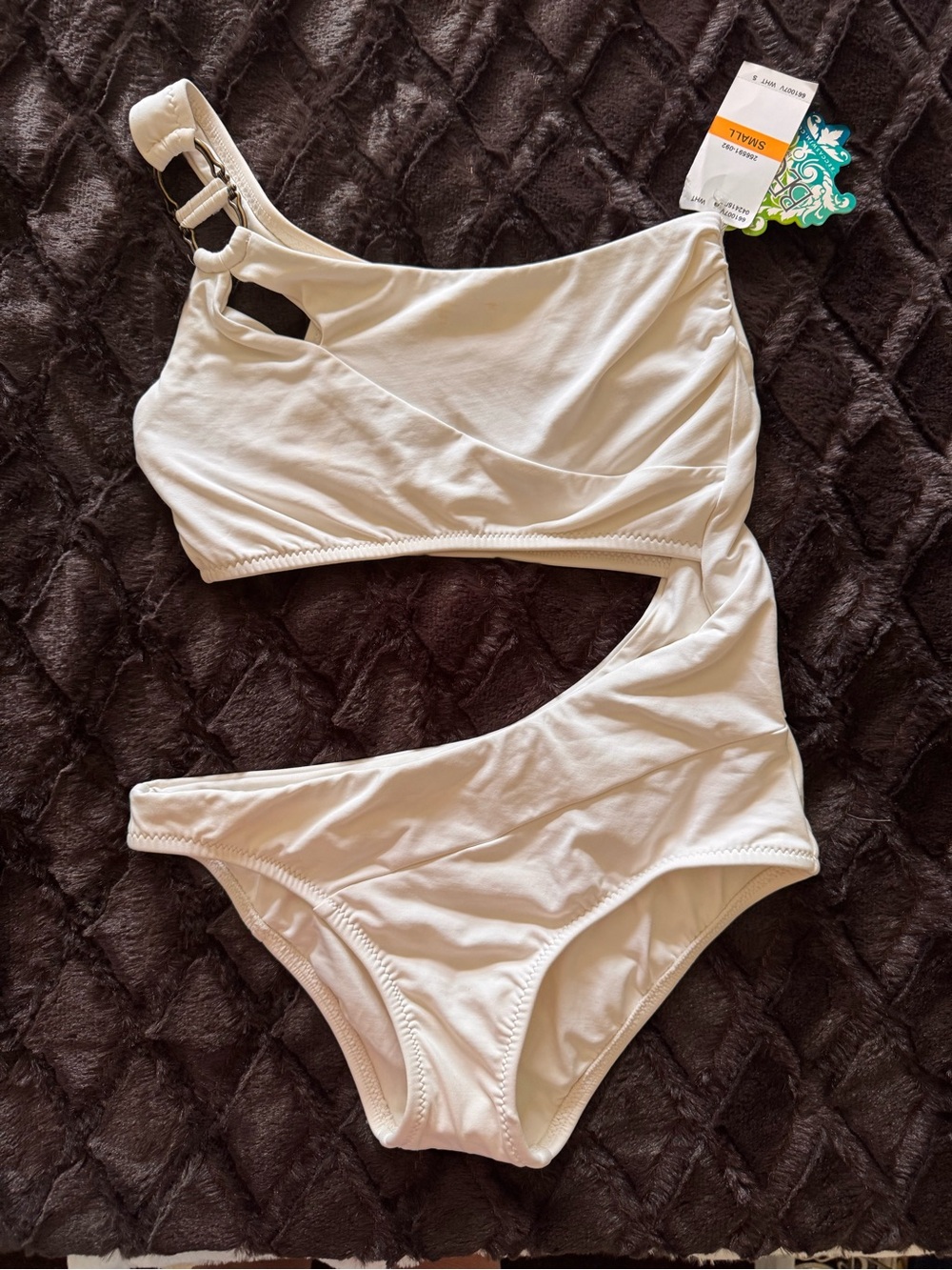 Becca; White One-Shoulder Cutout Swimsuit; Size Small, NWT